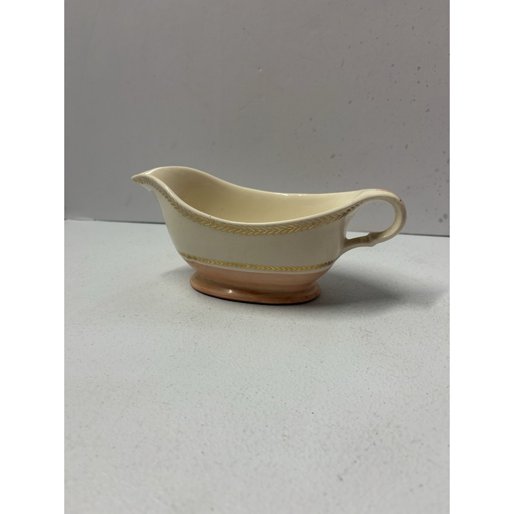 Limoges Coral Pink Candle Light Gravy Boat 22-K Gold Trim Made in the USA